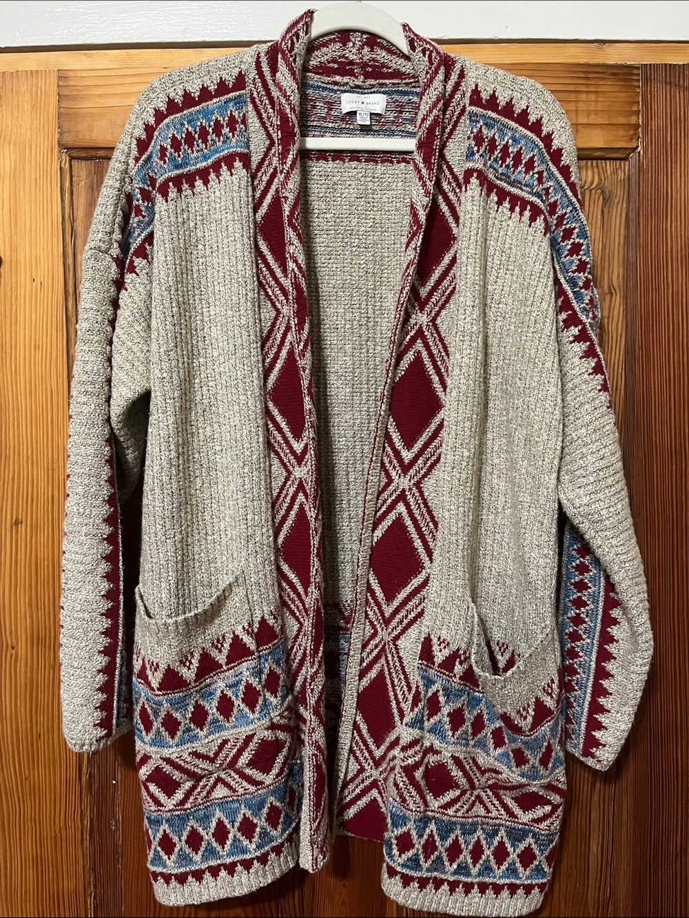 Lucky Brand Open-Front Southwest Aztec Knit Cardigan